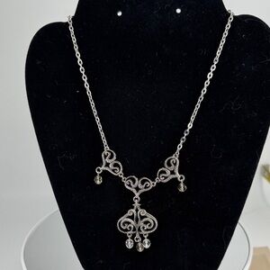 D’Orlan Baroque Style Silver Necklace with Swarovski Crystal Accents- New P38